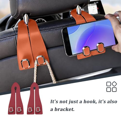 2PCS Car Headrest Hooks, Nappa Leather Metal Vehicle Double Seat Back Storage Hook for Purse Bag Coat, Multifunctional Automotive Interior Hanging Hanger, Universal Fit (Wine Red) - color: Wine Red