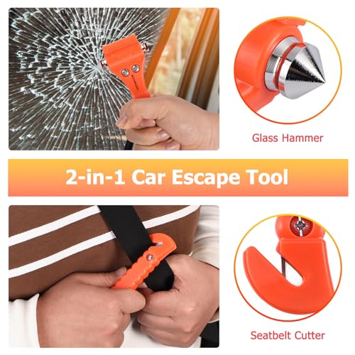 MOTORBUDDY 2-Pack Car Safety Hammer Seatbelt Cutter, Auto Emergency Escape Hammer with Window Glass Breaker and Seat Belt Cutter, Escape Tool for Car Accidents - color: Red Orange