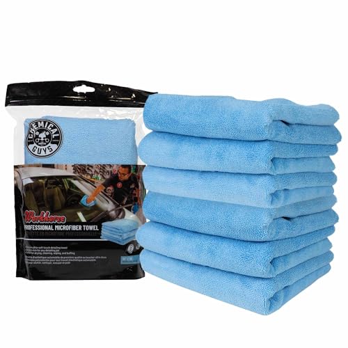Chemical Guys Workhorse Professional Microfiber Towels, Blue - 6 Pack Ultra-Soft Blend Detailing Towels for Wax, Glaze, Interior, Glass & All-Purpose Cleaning 16" x 16"