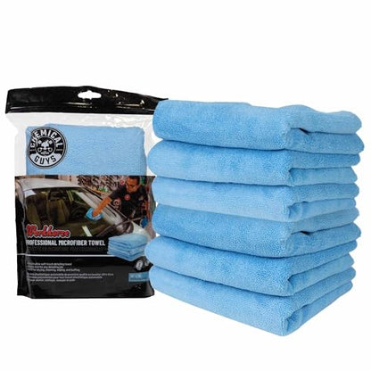Chemical Guys Workhorse Professional Microfiber Towels, Blue - 6 Pack Ultra-Soft Blend Detailing Towels for Wax, Glaze, Interior, Glass & All-Purpose Cleaning 16" x 16"