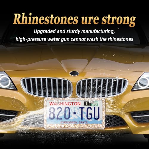 OKLPF Rhinestone Bling License Plate Frames for Women - Sparkle with Glitter Crystals & Diamond Bedazzled License Plate Cover, Fits Standard US Plates, Gift Box (Champagne) - color: Champagne, size: 2pc