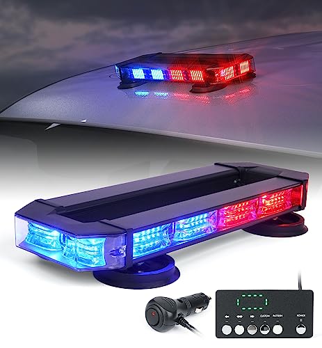 LUMENIX Rooftop Strobe Beacon Lights Bar Red Blue LED Emergency Police Traffic Lightbar with Heavy-Duty Magnetic Base Safety Warning Flashing Cop Light for Trucks First Responder Vehicles Patrol - color: Red&Blue