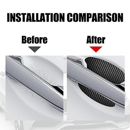4 PCS Carbon Fiber Door Handle Cover, Leather Car Side Door Handle Sticker, Universal Car Door Handle Protective Film (Black)