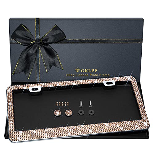 Bling License Plate Frame for Women, 1PCS Sparkly License Plate Frames| Over 1200 pcs 14 Facets Bedazzled Clear Glass Diamond Rhinestone Crystals w/Free Glitter Diamond Box (Champagne) - color: Champagne
