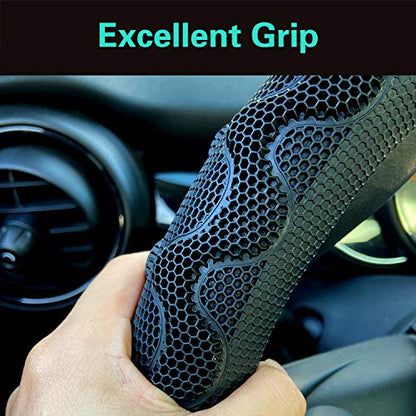 PINCTROT Steering Wheel Cover Great Grip with 3D Honeycomb Anti-Slip Design, Universal 14.5-15 Inch (All Black) - color: 3.Black (All Black), size: Medium(Standard) Size[14 1/2''-15'']