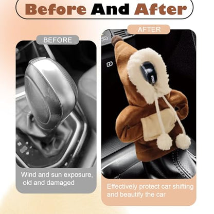 Car Gear Shift Hoodie, Funny Plush Universal Cars Shift Knob Cover, Mini Hoodie for Auto Shifter, Automotive Interior Cute Gadgets Accessories Decor for Women Men (Brown) - style: Brown Plush