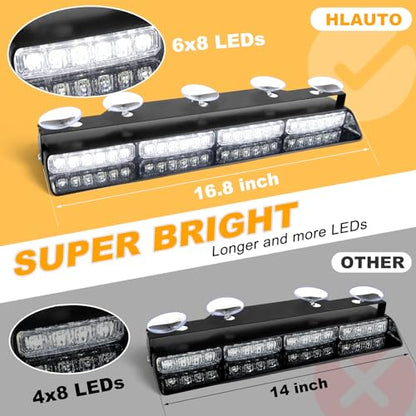HLauto 604N Emergency Dash Strobe Lights: 2x16.8 inch White Security Light w/Take Down, 48 LED Safety Flashing Warning Hazard Interior Windshield Visor Light Bar for Trucks Vehicles - color: #13 White