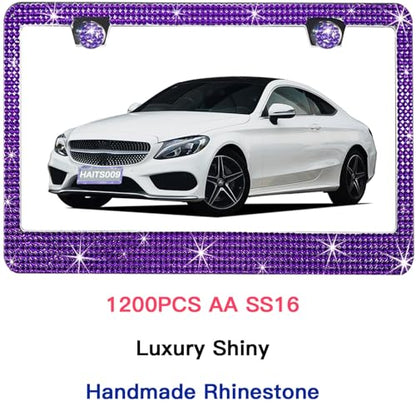 2 Pack License Plate Frames for Women, Sparkly Rhinestone Diamond Car Accessories with Glitter Crystal Caps (Violet（2PCS）) - color: Violet（2PCS）