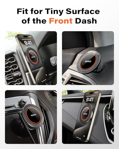 OQTIQ Magnetic Car Phone Mount Holder, Dashboard Mount with 3M Adhesive, Black Carbon Fiber, Aluminum, MagSafe Compatible for iPhone 17/16/15/14/13/12, 360-Degree Adjustable, 2 Pack (Orange-2 Pack) - color: Orange-2 Pack