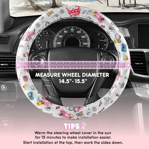 Hello Kitty Steering Wheel Cover, Official Sanrio Car Steering Wheel Cover with Universal Size 14.5-15, Cute White Hello Kitty Car Accessories for Women (Hello Kitty Look at Me) - style: Hello Kitty Look at Me