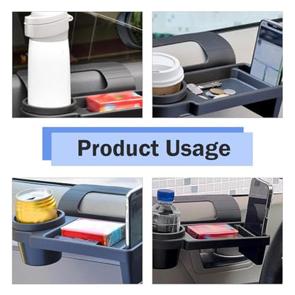 Car Window Storage Holder, Multi-function Cup Holder with Phone Slot & Storage Tray, ABS Anti-scratch Insert Extra Hanging Mount, Interior Organizer for Most Vehicles (Black)