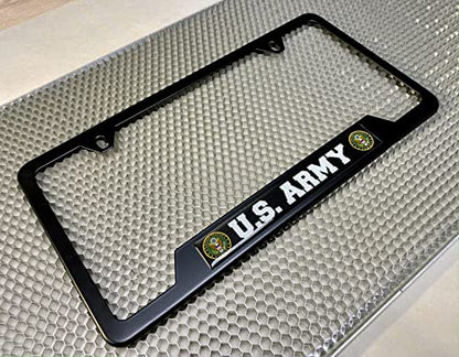 [Officially Licensed Product] - Stainless Steel Matte Black CAR 2-Hole Standard Size - Domed Custom-Made Corrosion-Resistant License Plate Frame with U.S. Army Design and Free caps - (Qty: 1 Frame) - size: U.S. Army