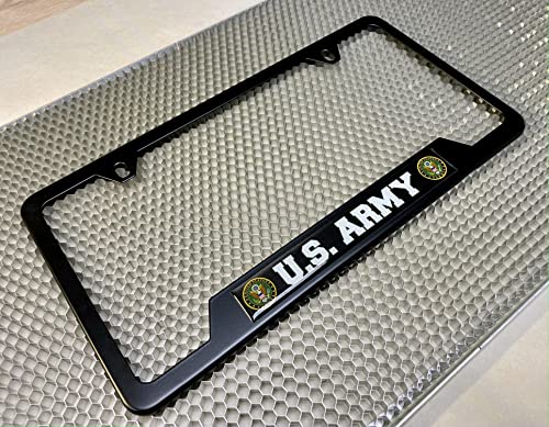 [Officially Licensed Product] - Stainless Steel Matte Black CAR 2-Hole Standard Size - Domed Custom-Made Corrosion-Resistant License Plate Frame with U.S. Army Design and Free caps - (Qty: 1 Frame) - size: U.S. Army