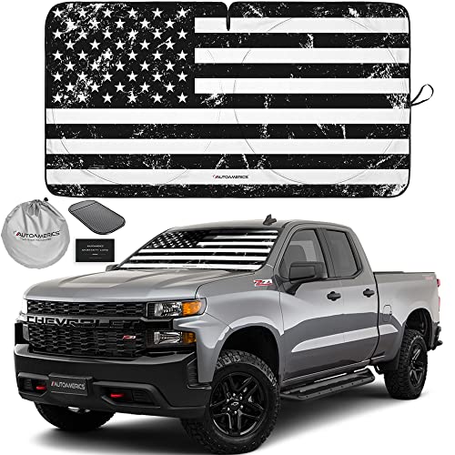 Autoamerics 1-Piece Windshield Sun Shade Grunge B&W American Flag USA Design - Foldable Car Front Window Sunshade for Most Sedans SUV Truck - Blocks Max UV Rays and Keeps Your Vehicle Cool - Large - color: USA GRUNGE B&W FLAG, size: LARGE = 64 x 33.5 inch