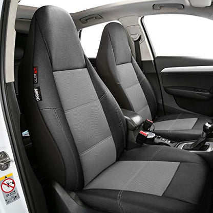 P&J AUTO Leather and Mesh High Back Car Seat Cover Front Pair Integrated Bucket Seat Airbag Compatible (Grey) - color: BK GY1