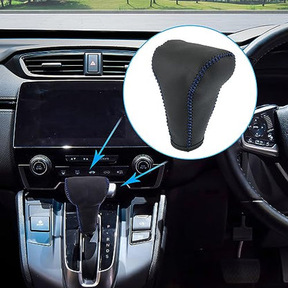 X AUTOHAUX Black Car Interior Faux Leather Gear Shifter Shift Knob Cover Transmission Shift Boot Lever for Honda CR-V 2017-2021 Blue Stitches - color: Blue