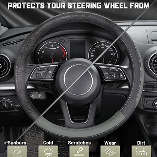 SEG Direct Car Steering Wheel Cover for Prius Civic Model 3 Model Y Camaro, Small Size 14-14.25 inch, Black and Gray Microfiber Leather - color: Black and Gray, size: Small size[14''-14 1/4'']