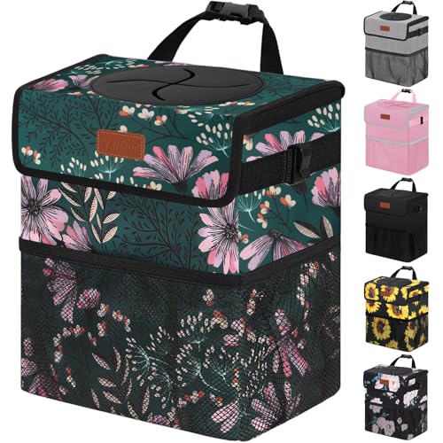 Vankor Car Trash Can for Car Cute, Bag Bin Hanging Waterproof Automotive Garbage Cans Leak Proof Vehicle Trash Can Navy Floral - color: Navy Floral, size: 2.2 Gallons