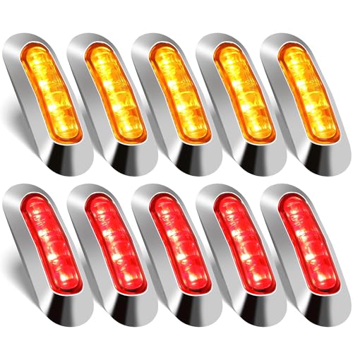 ALFU 12V-24V 4 LED Side Marker Lights with Chrome Bezel, Front Rear Tail Clearance Indicator Lamp, Interior Courtesy Light for Truck Trailer Car Bus Boat Lorry (Amber(5PCS)+Red(5PCS)) - color: Amber(5PCS)+Red(5PCS)