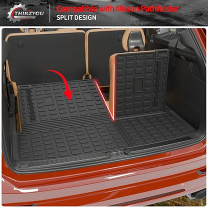 Cargo Mat Compatible with 2022-2025 2026 Nissan Pathfinder Trunk Mat Cargo Liner TPE All Weather Trunk Liner 2024 Pathfinder Accessories (Trunk Mat with Backrest Mat) - style: For Nissan Pathfinder | 2022-2026