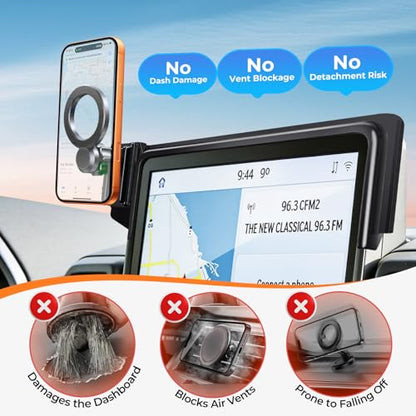 Car Phone Holder for Ford Mustang Mach-E 2025 2024 2023 2022 2021 (Only for 15.5-Inch Screen) 360° Rotation Magnetic Cell Phone Mount, Compatible with Magsafe, Does Not Affect Air Vent - style: Fit for 2021-2026 Mustang Mach-E, 15.5-Inch