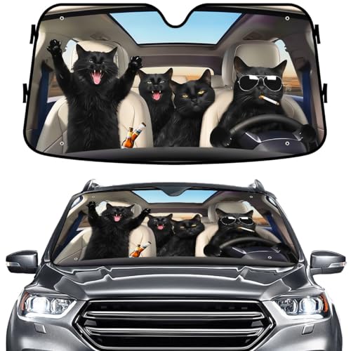 GENANY Cat Windshield Sun Shade for Car SUV Truck (55x30 Inches), Front Window Visor for Windows, Protector Blocks UV - color: Cat family, size: Size S