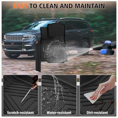 All Weather Car Floor Mats Cargo Liner with Backrest Mat for 2021-2025 Jeep Grand Cherokee L (Only 6-Seats w/o Center Console), TPE Rubber Liners Full Set for Jeep Grand Cherokee Accessories - size: Floor Mats for 2021-2025 Grand Cherokee L