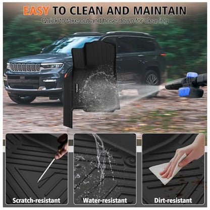 All Weather Car Floor Mats Cargo Liner with Backrest Mat for 2021-2025 Jeep Grand Cherokee L (Only 6-Seats w/o Center Console), TPE Rubber Liners Full Set for Jeep Grand Cherokee Accessories - size: Floor Mats for 2021-2025 Grand Cherokee L