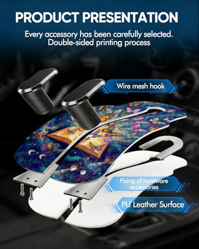 WOCOCN 2 Pack Car Purse Hook for Car Seat Headrest, Double-Sided PrintingPU Leather Purse Holder with Metal Hook, Cute Car Accessories for Women, Men (Car hook - Book Butterfly A) - color: Car hook - Book Butterfly A