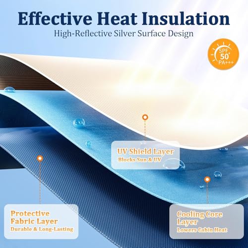 [2026 Upgraded] Windshield Sun Shade Umbrella, Front Window Sunshade with Thermo Shield Fabric, Foldable Car Sun Visor for Heat Reduction and Interior Protection (Small-55 L x 31" W) - size: Small