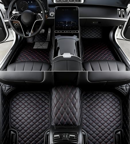 New Customized car Floor mats, Suitable for 99.9% of car Models, All-Weather car Floor mats, Fully Covered car Floor mats, Anti Slip and Waterproof car Floor mats (Black red) - color: Black red