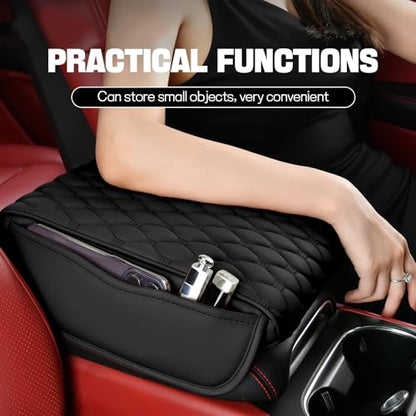 wuyaoyao Car Center Console Cover, 12.13"×8.66"×3.74" Leather Car Armrest Cover with with 2 Side Pockets, Memory Foam Soft Auto Armrest Cushion Pad, Universal Vehicle Arm Rest Protector (Black) - color: Black