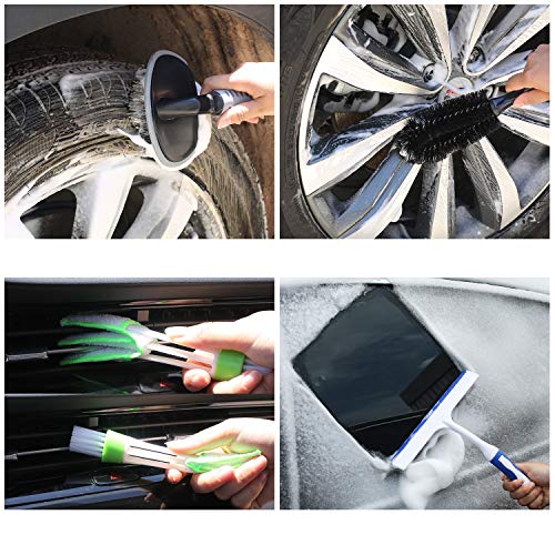 22Pcs Car Wash Cleaning Tools Kit Car Detailing Set with Blue Canvas Bag Collapsible Bucket Wash Mitt Sponge Towels Tire Brush Window Scraper Duster Complete Interior Car Care Kit - color: Blue
