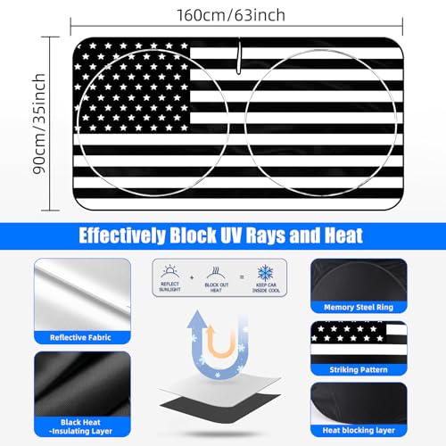 Foldable Windshield Sun Shade with American Patriotic Design-Front Window Sunshade for Cars, Trucks, SUVs Blocking Harmful UV Rays & Heat, Keep Interior Cool, Super Easy to Use & Store - color: Black