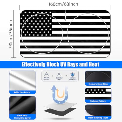Foldable Windshield Sun Shade with American Patriotic Design-Front Window Sunshade for Cars, Trucks, SUVs Blocking Harmful UV Rays & Heat, Keep Interior Cool, Super Easy to Use & Store - color: Black