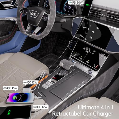 Car Seat Gap Filler Organizer with 69W Retractable Car Charger & Bluetooth Earpiece for Driving Calls, Car Accessories with Trucker Headset, Fits Sedans, SUVs, Pickup Trucks & Crossovers