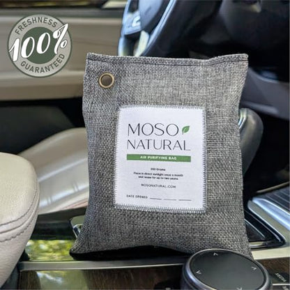 Moso Natural Air Purifying Bag 200g (4 Pack) | Premium Bamboo Charcoal Odor Absorber for Home & Car | Closet Odor Eliminator, Small Room Deodorizer & Car Air Freshener | Long Lasting Charcoal Bags