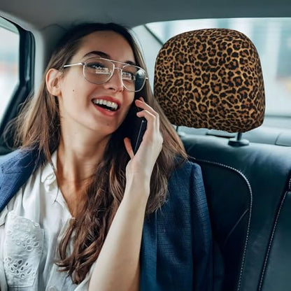2pcs Car Headrest Covers for Truck SUV Van Brown Leopard Print Head Rest Wrap Protection Classical Universal Seat Head Rest Protector for Men Women - color: Leopard in Brown