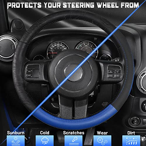 SEG Direct Car Steering Wheel Cover for F-150 Tundra Range Rover 15.5-16 inch, Black and Blue Microfiber Leather - color: Black and Blue, size: Large size[15 1/2''-16'']