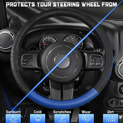 SEG Direct Car Steering Wheel Cover for F-150 Tundra Range Rover 15.5-16 inch, Black and Blue Microfiber Leather - color: Black and Blue, size: Large size[15 1/2''-16'']