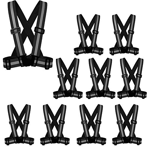 ZOJO Safety Vests,10 Packs | Lightweight, Adjustable & Elastic | Safety & High Visibility for Running, Jogging, Walking,Cycling | Fits Outdoor Clothing (Black) - color: 10pcs-black