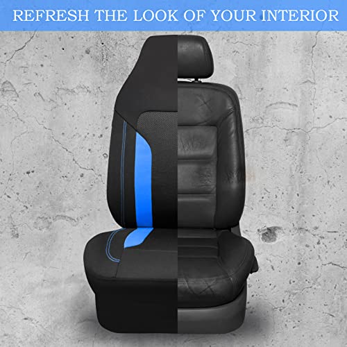 CAR PASS Bucket Car Seat Cover, Breathable 3D Air Mesh-100% Sporty Fabric Front Seats, Airbag Compatible, Universal Fit Auto SUV Truck Sedan Vans Women, High Back Two Front 2 Piece, Black Blue - color: Black Blue, size: Two Front Seats