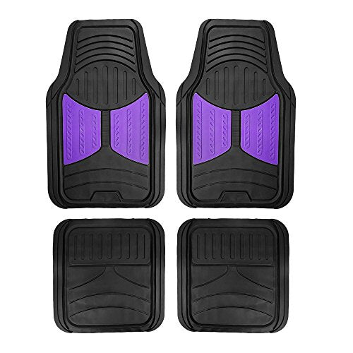 FH Group Automotive Floor Mats Purple Climaproof for All Weather Protection Universal Fit Heavy Duty Rubber fits Most Cars, SUVs, and Trucks, Full Set Trim to Fit Purple - color: Purple /Black, style: Floor Mat Set