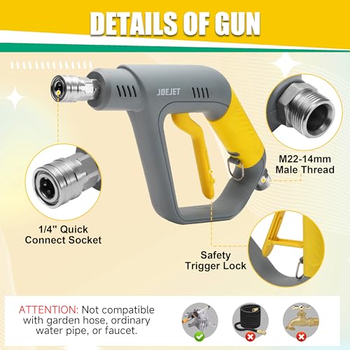JOEJET Pressure Washer Gun with Mini Foam Cannon Dual Connector, Dual-Purpose Switch Spray Gun with 5 Power Washer Nozzle Tips, Dual Wand Foam Cannon, 1/4” Quick Connector - size: 100 ml