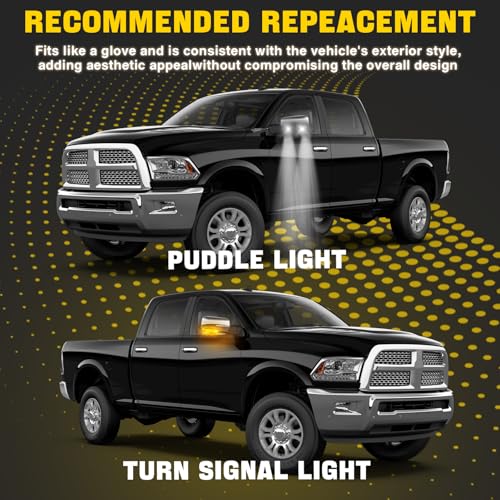 WEILEITE LED Side Mirror Light Turn Signal Bulb Puddle Lamp Lens Cover Fit For Dodge Ram 1500 2009-2018 Ram 2500 2010-2018 Replaces 68064949AA/68064949AA 68232479AA/68232479AA - size: Left & Right