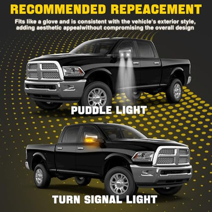 WEILEITE LED Side Mirror Light Turn Signal Bulb Puddle Lamp Lens Cover Fit For Dodge Ram 1500 2009-2018 Ram 2500 2010-2018 Replaces 68064949AA/68064949AA 68232479AA/68232479AA - size: Left & Right