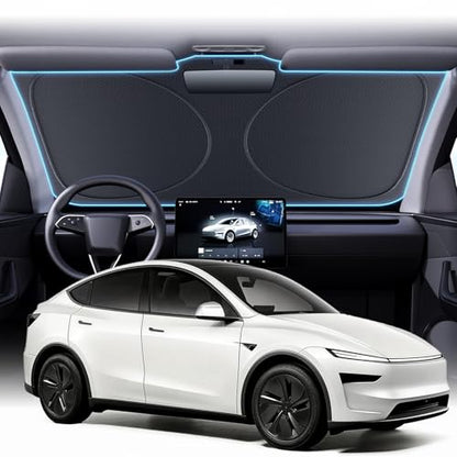 Upgraded Windshield Sun Shade for Tesla Model 3/Model Y 2017-2026 [99.9% Sun Protection, Super Heat Insulation] Foldable Sunshade with Storage Bag, Car Accessories, WS2 (59 x 36 in) - size: WS2 | 59"L x 36"W