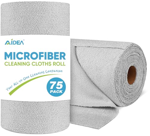 AIDEA Microfiber Cleaning Cloth Roll, Grey 75PK, Reusable Paper Towels Tear Away Cloth, Microfiber Towels for Cars, Wash Cloths, Lint Free Rags for House, Kitchen,Window,Cleaning Supplies 11.5"×11.5" - color: Grey