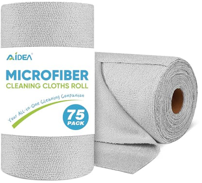 AIDEA Microfiber Cleaning Cloth Roll, Grey 75PK, Reusable Paper Towels Tear Away Cloth, Microfiber Towels for Cars, Wash Cloths, Lint Free Rags for House, Kitchen,Window,Cleaning Supplies 11.5"×11.5" - color: Grey