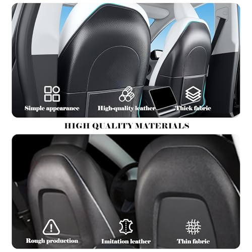 TOPABYTE Seat Back Kick Protector for Tesla Model Y Model 3 Model S Model X Leather Backseat Mats for Kids Wear-Resistant Back Seat Cover with Extra Organizer Pocket 2 PCS -Carbon Fiber